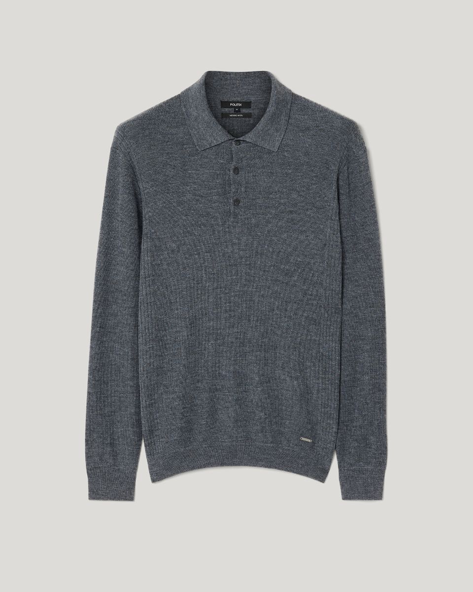 Long sleeve knitted polo, Charcoal, hi-res